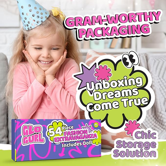 54 Pcs, 11.5 inch Doll Included, Extra Trendy Doll Clothes & Accessories Set | Girls Gift for Ages 5-7, Kids Toys for 3, 4, 5, 6, 7, 8 Year Old Birthdays or Any Occasion
