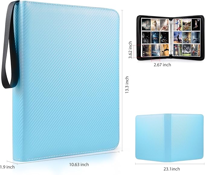 WOT I Trading Card Binder, 900 Pockets Baseball Card Binder Sleeves with Zipper, Double Sided Pockets Card Holder Carry Card Case for Baseball Card, Football Card(Light Blue), WO-CB-9-8
