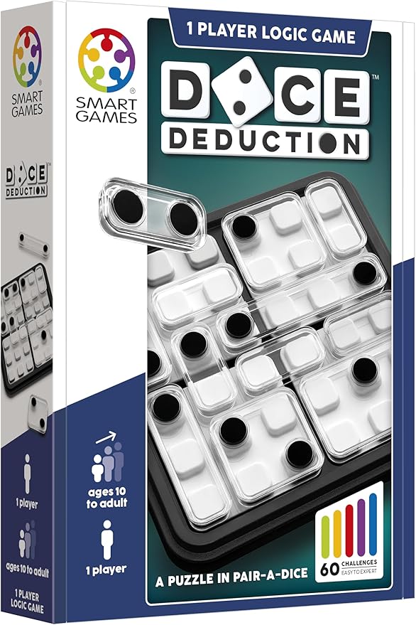 SmartGames Dice Deduction Travel Game Featuring 60 Challenges for Ages 10-Adult | Can You Align The Dice Pieces and Match The Sums?