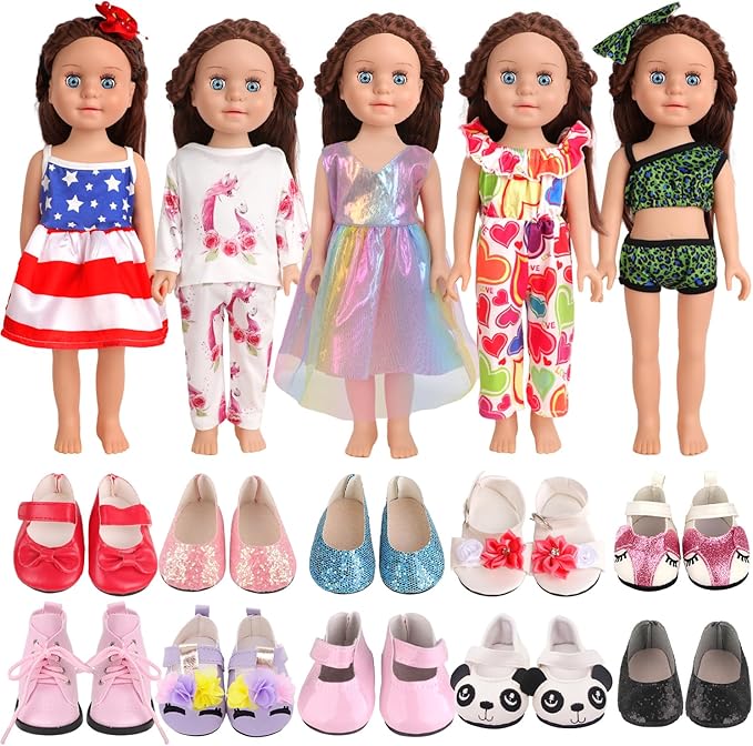 5 Sets of Doll Clothing and 2 Pairs Doll Shoes (Send by Random) for 18 Inch Doll, Hand - Made Doll Accessories Collectibles, Best Birthday Festivals Gift for Kid, Gril