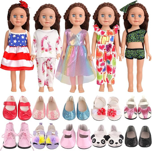 5 Sets of Doll Clothing and 2 Pairs Doll Shoes (Send by Random) for 18 Inch Doll, Hand - Made Doll Accessories Collectibles, Best Birthday Festivals Gift for Kid, Gril