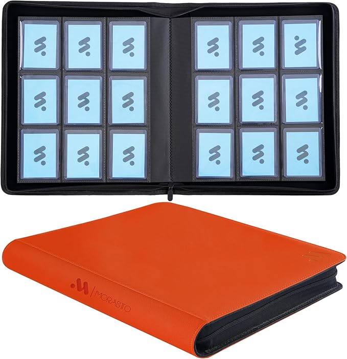 Top Loader Binder, Holds 324 Top Loaders,9 Pocket Top Loader Binders for 3" x 5" Rigid Cards,Top Loader Card Binder for Hard Plastic Top Loaders -Orange
