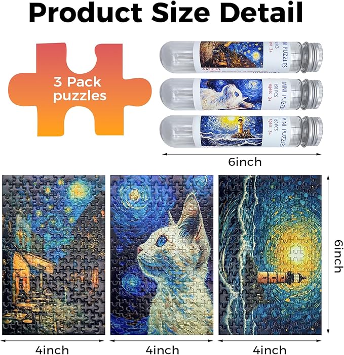 150 Pieces Mini Jigsaw Puzzles for Adults & Kids,6 x 4 Inches,Mini Puzzles,Travel Puzzle,Small Puzzles, Challenging Difficult Puzzle,3 Pack Starry Sky Series