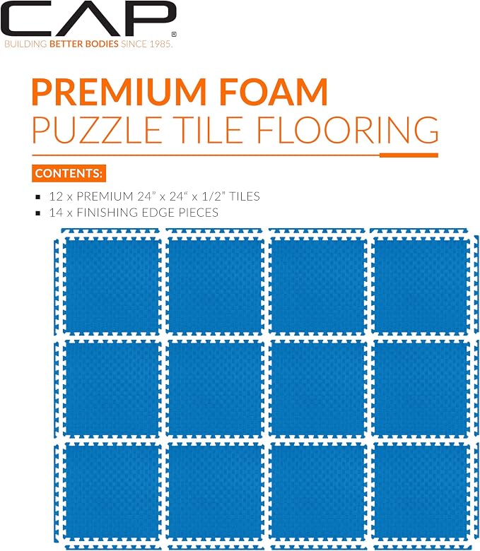 CAP Puzzle Exercise Mats | 1/2” Thick EVA Interlocking Foam Tiles for Home Gym Flooring | Multiple Options
