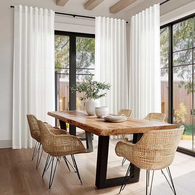 Nanspring Beige White Linen Curtains for Living Room 94 Inches Long Back Tab and Rod Pocket Light Filtering Semi Sheer Curtain Rustic Farmhouse Decor Luxury Drapes for Bedroom Office 52x94, 2 Panels