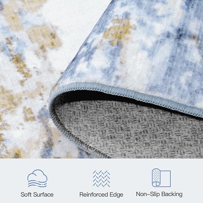 9x12 Area Rug for Living Room, Abstract Washable Large Rugs, Light Blue | Neutral Carpet for Bedroom, Dining Room, Home Office Nursery, Indoor, Stain Resistant, Low Pile, Non-Slip, Modern Rug
