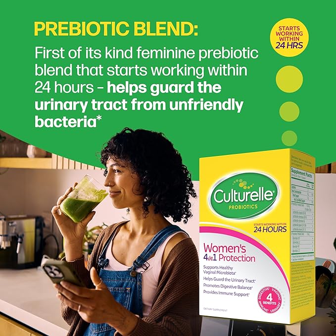 Culturelle Probiotics for Women with Prebiotics - 4-in-1 for Vaginal, Digestive, Urinary & Immune Health - pH Balance, Bloating & Gas Relief - Daily Vegetarian Capsules, Non-GMO - 50 Count