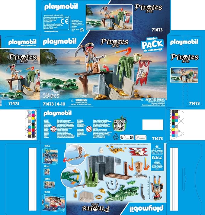PLAYMOBIL Starter Pack 71473 Pirate with Alligator from 4 Years, Einheitsgröße