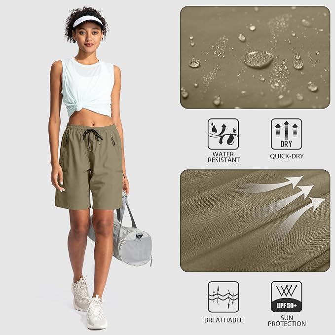 SANTINY Women's 5''/ 7''/9'' Hiking Cargo Shorts Quick Dry Lightweight Summer Shorts for Women Athletic Golf Zipper Pockets