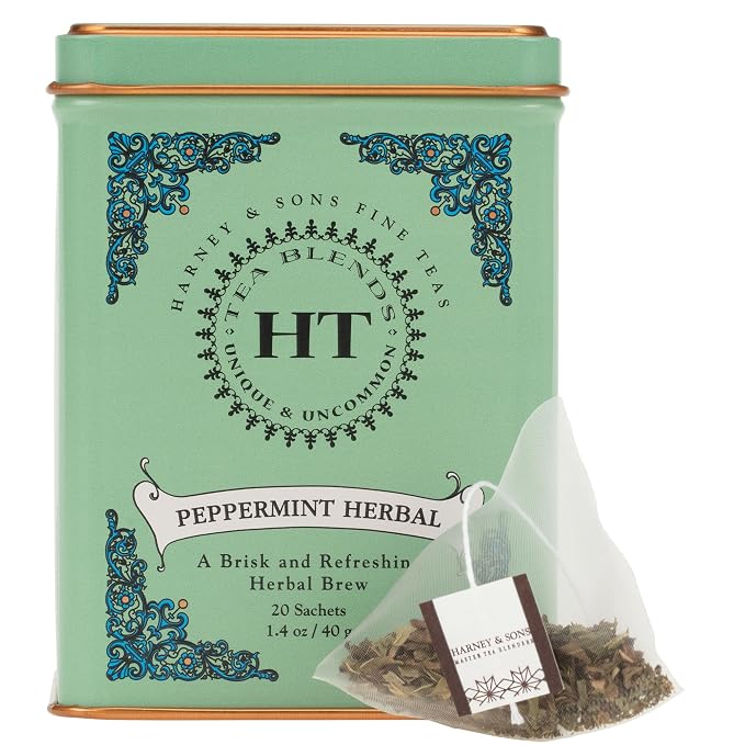 Harney & Sons Peppermint Herbal Tea Sachets, Caffeine Free Mint Tea, Refreshing Peppermint Tea, 20 Count