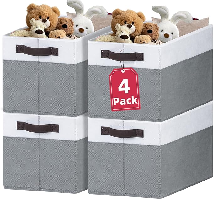 Extra Large Storage Bins 4 Pack - 16x12in Closet Organizers and Storage Baskets for Organizing Clothes Toy Blanket - Fabric Storage Cubes Containers for Shelves - All Room Organization