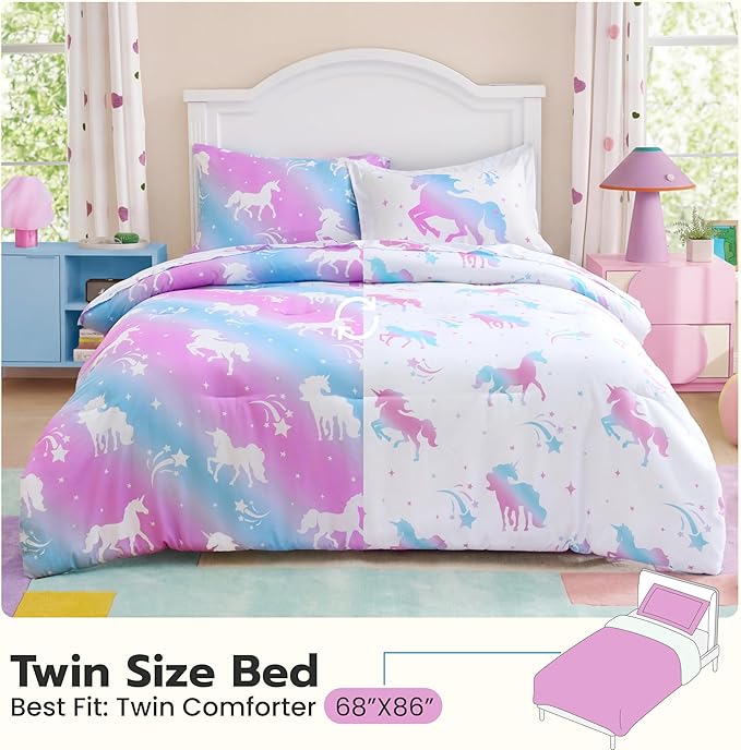 Joiedomi Kid Twin Comforter Set 5 Piece Dream Unicorn Bedding Set for Boys Girls Super Soft Microfiber Bed in a Bag with Comforter Sheets Pillowcase Sham