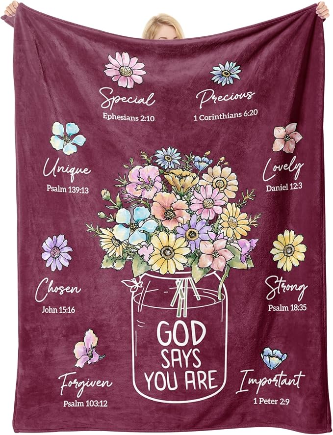 Christian Religious Gifts for Women, Burgundy Christian Blanket 80''x 60'' | Birthday Gifts for Women, Baptism Religious Christmas Day Spiritual Gifts for Grandma Mom Sister, Wine Red Throw Blankets
