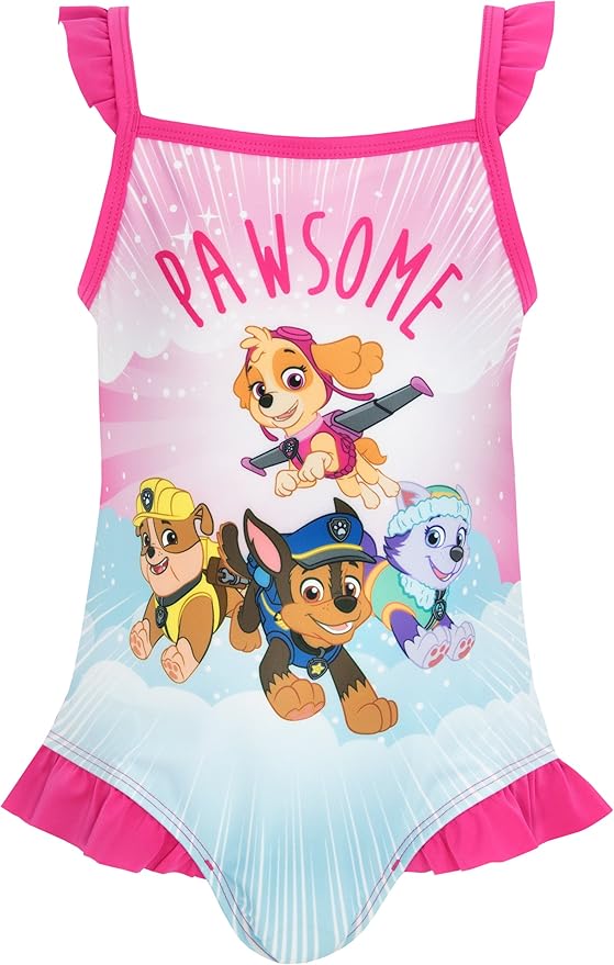 Paw Patrol Girls' Swimsuit Skye, Rubble, Chase, Everest One Piece Bathing Suit for Kids