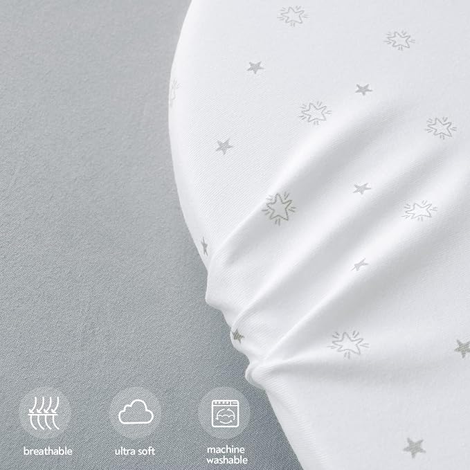Bassinet Sheets 2 Pack, Fit for Graco Travel Lite Crib, My View 4 in 1, Fodoss Baby Bassinet Bedside Sleeper, Guava Lotus and Cloud Baby Premium Bassinet, Ultra Soft, Grey & White Star, 20" x 30"
