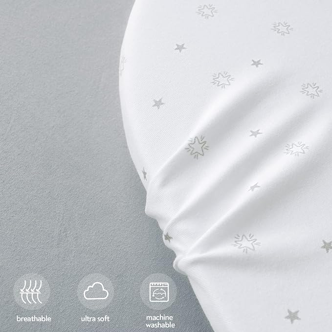 Bassinet Fitted Sheets Fit for UPPAbaby, SNOO, Chicco LullaGo Anywhere Bassinet and 13" x 30" Mattress Pad, 2 Pack for Baby Boy/Girl, Ultra Soft & Stretchy, Grey & White Star