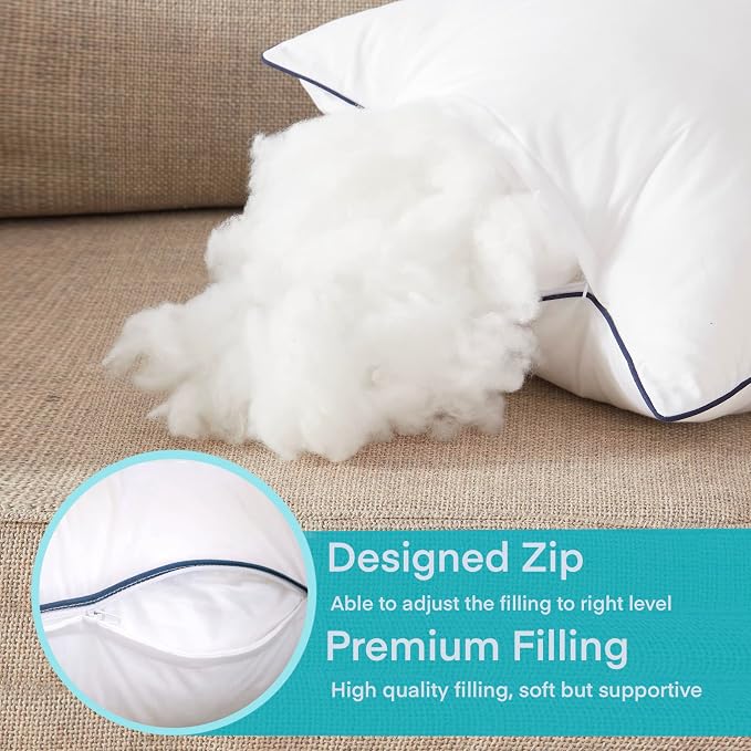 22x22 Inch Pillow Inserts Set of 2-100% Cotton Cover, Square Decorative Throw Pillows for Couch, Sofa, Chair, or Bed (2 Pack, 22x22 Inch) | 100% Premium Polyester Fill, Fluffy & Soft with Comfy Support - White Decorative Cushion Inserts for Couch, Sofa...