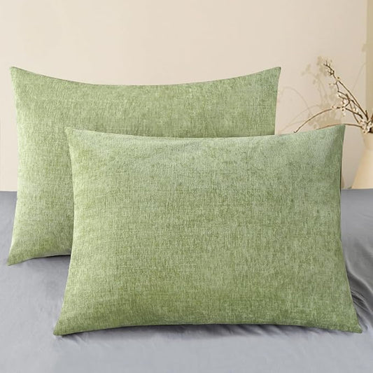 CaliTime Decorative Standard Throw Pillow Covers 26 X 20 Inches Sage Green | Pack of 2, Cozy Chenille Cushion Cases for Sofa Bed Living Room Farmhouse Home