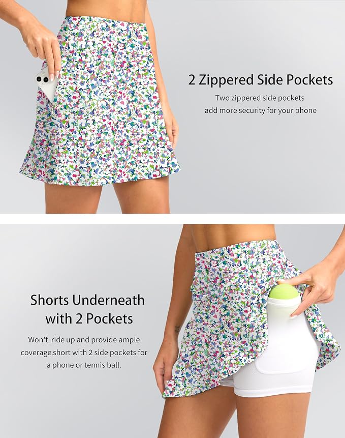 16" Golf Skorts for Women with 5 Pockets | Athletic, Tennis Skirt, High Waisted, Pickleball, Travel, Casual, Lightweight, Ruffle Summer Skirt, with Shorts