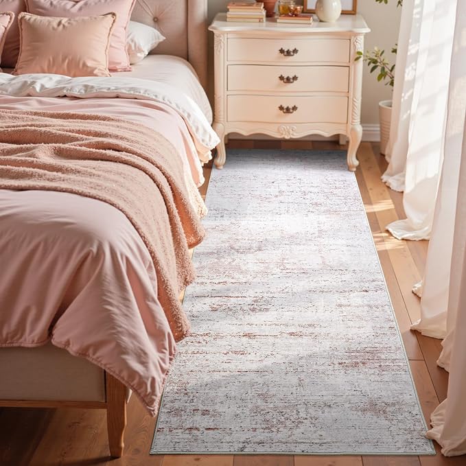 2x6 Ft Washable Runner Rug, Non-Slip Low Pile Hallway Kitchen Area Rug, Soft Abstract Long Entryway Floor Mat Print Pattern Carpet for Bedside & High-Traffic Areas (Pink)