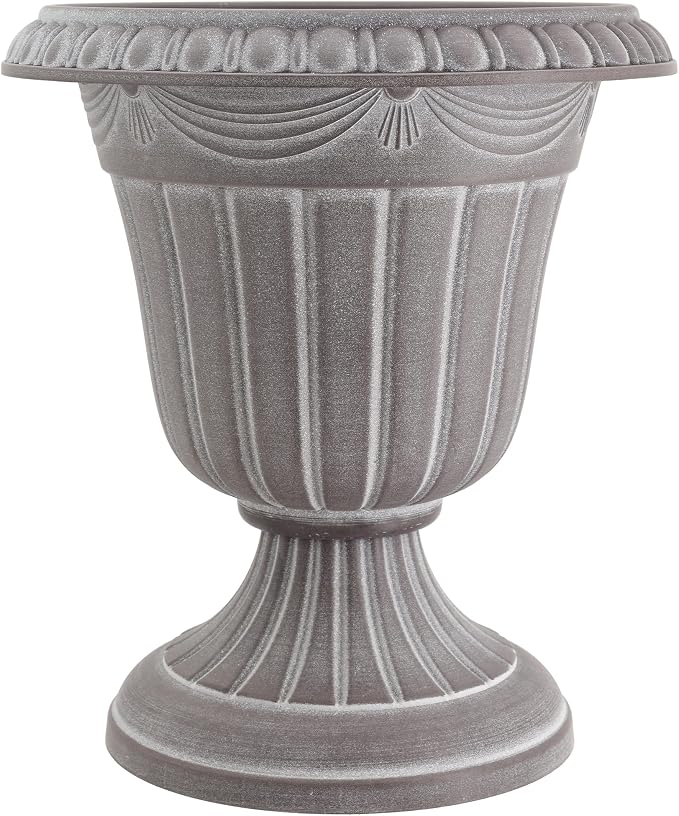 Arcadia Garden Products PL00CW Classic Traditional Plastic Urn Planter Indoor/Outdoor, 16" x 18", White Wash