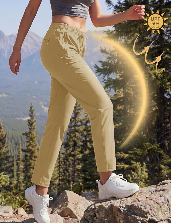 MAGCOMSEN Women's Hiking Pants Lightweight Quick Dry UPF 50 Water Resistant Elastic Waist Golf Travel Pants Zip Pockets