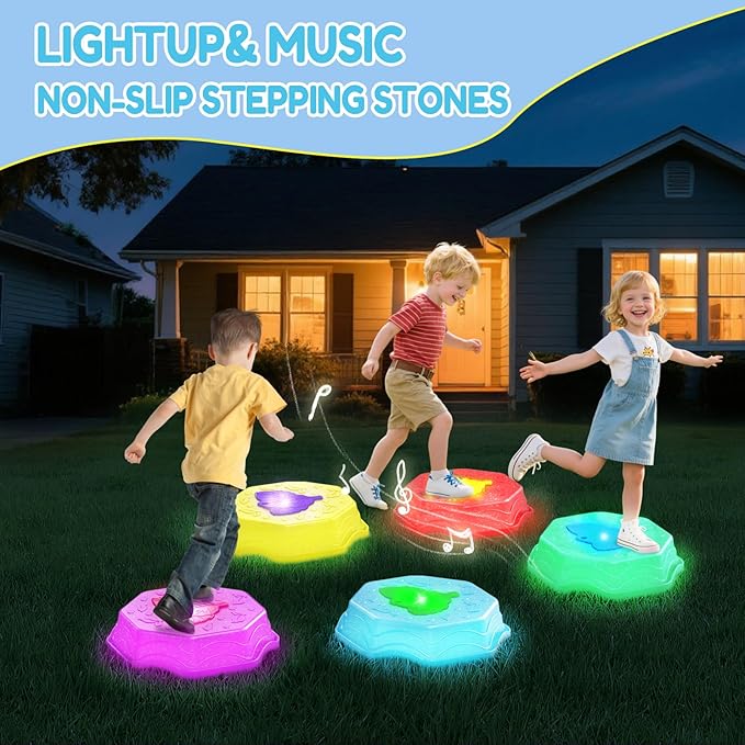 Stepping Stones for Kids with Light & Music, Indoor & Outdoor Toys for Toddlers Kids Ages 3+,Toddler Sensory Toy for Obstacle Course Coordination