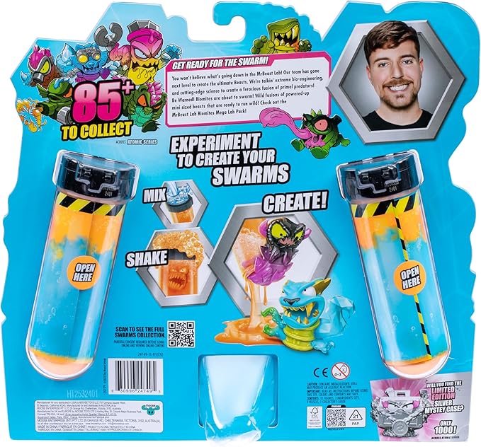 MrBeast Lab Swarms Series 2, Atomic Series 12 Pack - Night Fright Panther, Add Water, Shake The Test Tube and Reveal 2 of 12, 1-inch (2.5 cm) MrBeast Swarms Collectible Micro Beasts. 85+ to Collect!