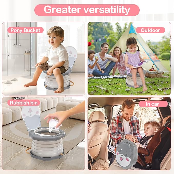 SunnySmile Portable Potty for Kids, Portable Toddler Toilet Cute Puppy Design with 45 Disposable Bags, Foldable Toddler Travel Potty for Camping, Road Trips, Car Toilet for Kids