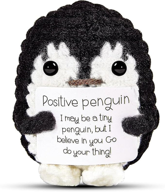 Hoedia Handmade Emotional Pickle Gift, Cucumber Crochet Doll Inspirational Gifts with Cards, Cute Knitted Funny Support Pickle Friend Birthday (Positive Penguin)