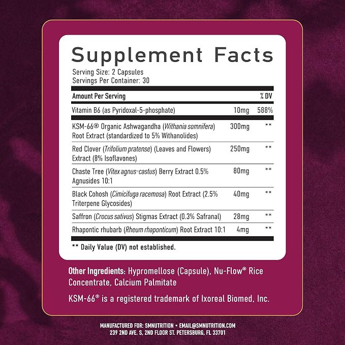 Perimenopause Support for Women Supplement, Hormone Balance, Mood & Sleep | Cycle Regularity & Cooling Support, Black Cohosh Vitex & Saffron, Peri Menopause Supplements for Women, Non-GMO, 60 Capsules