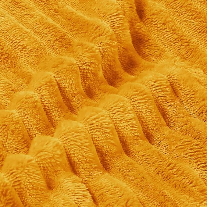 BEDELITE Ribbed Mustard Yellow Fleece Throw Blanket for Couch, 50x60 Inch | Soft Warm Decorative Fluffy Blanket, Cozy Plush Lightweight Fuzzy Throw Blanket for Bed Sofa Home Room Decor, Gift for Women