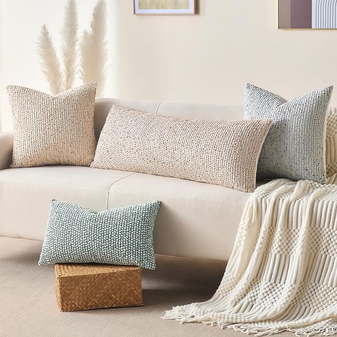 Allorry Soft Wool Decorative Throw Pillow Covers 24x24 Beige SY011A24 | Cozy Soft Touch,Neutral Textured Boho Cushion Covers for Modern Farmhouse Sofa Bedroom Living Room Decor