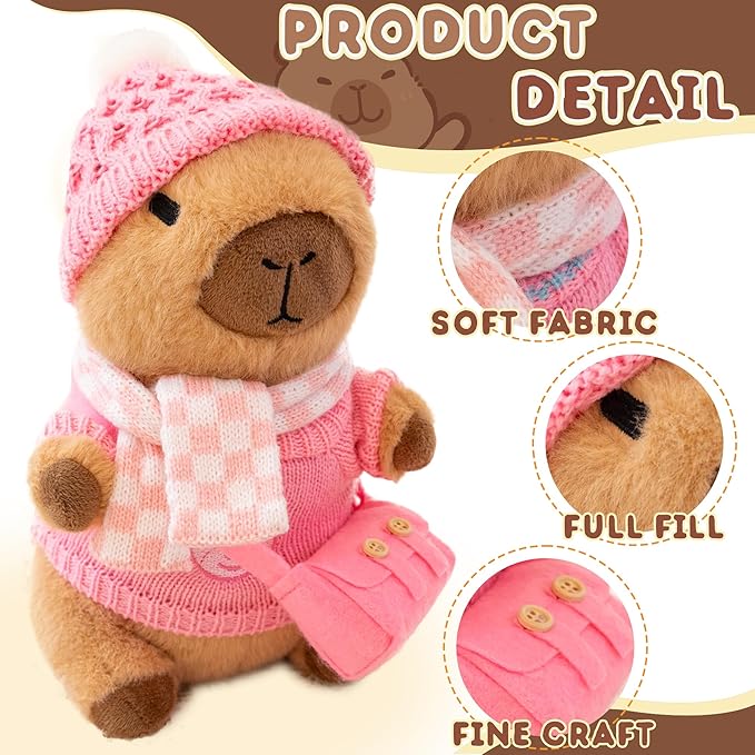 Capybara Plush with 10 Pcs Clothes & Accessories,Christmas Stuffed Animals, 10.2 in Cute Capybara Plush Toys,Birthday Gifts&Dress Up Cute Plushies for Boys/Girls (Spring-B)