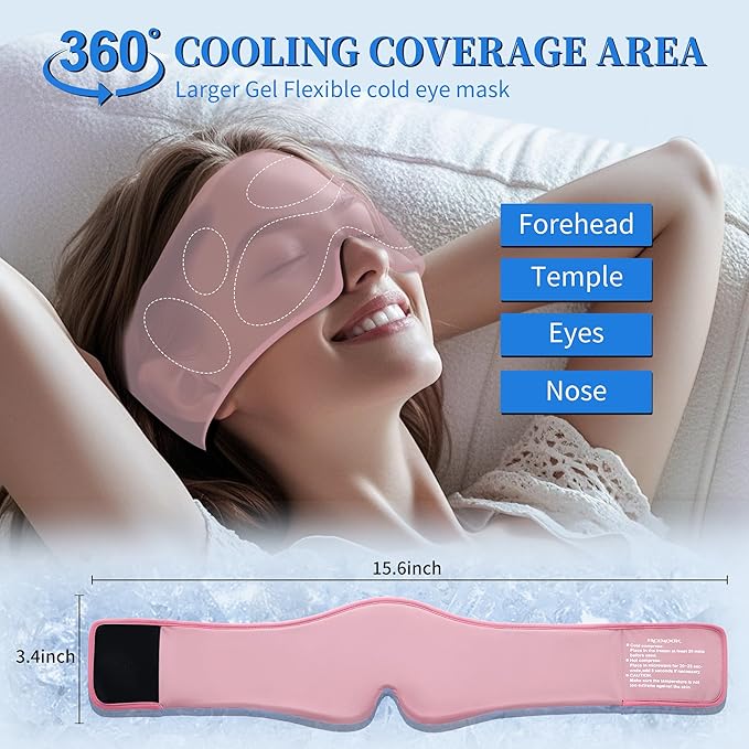 2 Pack Blackout Cooling Sleep Mask: Reusable Weighted Gel Eye Mask for Puffiness & Migraine Relief - Ice Pack for Eyes, Cold Compress for Headache, Couple's Gifts for Self Care(Black,Pink)