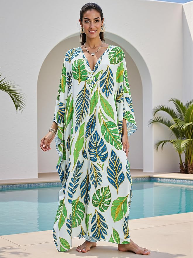 Mumu Dresses for Women Plus Size, Bohemian Kaftan Beach Cover Up Long Maxi Nightgown Soft Loungewear