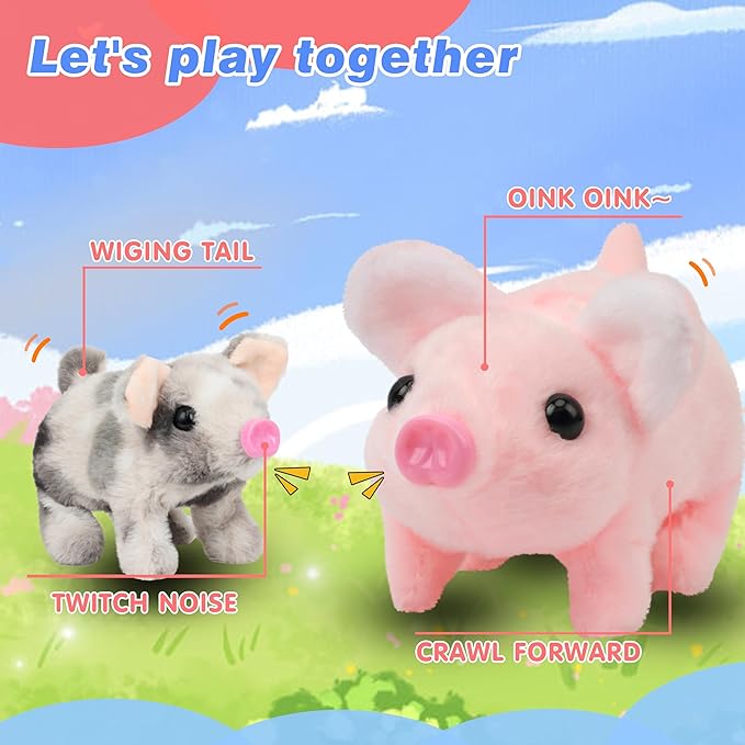 Hopearl Walking Spotted Pig Pet Piggy Interactive Crawling Piglet Electronic Plush Toy Pig Oink Twitch Nose Wag Tail Animated Gifts for Toddlers Birthday, 8''
