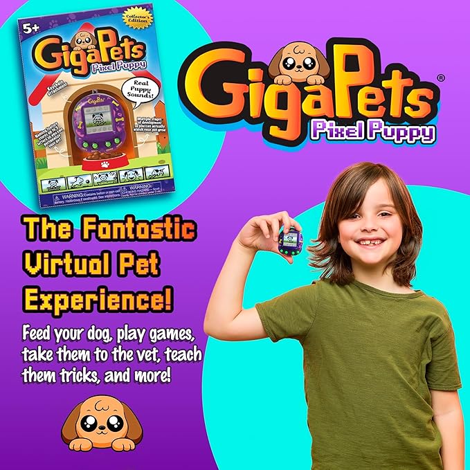 Giga Pets 2-in-1 Interactive Digital Pet Puppy Dog, Collector’s Edition Virtual Pets for Kids, 90’s Gaming Gift for Boys and Girls