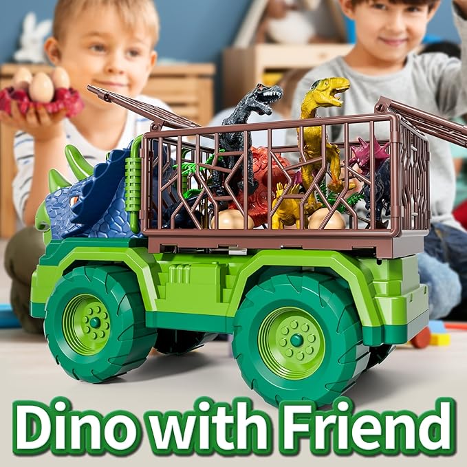 Dinosaur Toys for Kids 3-5, Dinosaur Transport Truck Car Set with 8 Dinosaur Figures & Play Mat, Gift for 2 3 4 5 6 7 Year Old Toddler Boys
