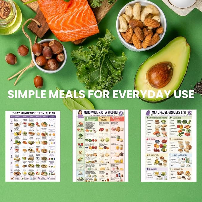 Menopause Diet Meal Plan Chart Set - Women's Hormone Balance Guide | Nutrition and Lifestyle Guide for Women, Hormone Balance Food List, Symptom Support Reference
