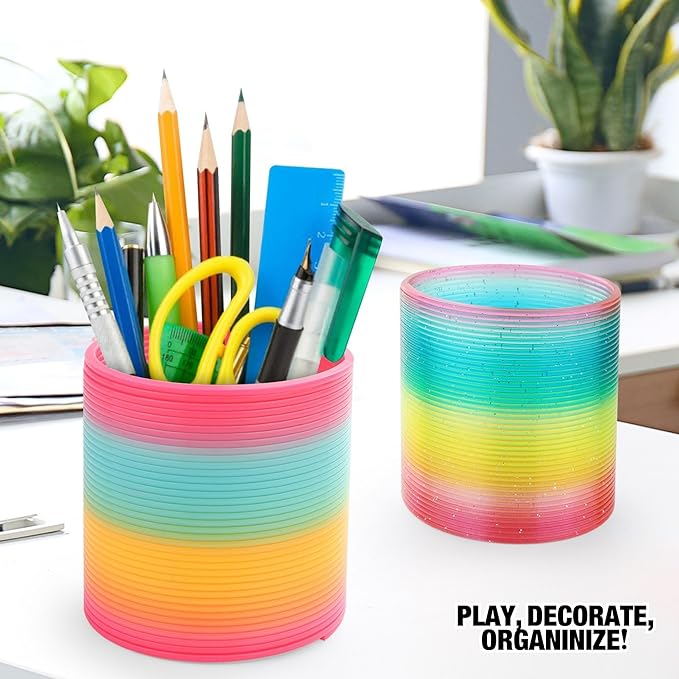 Liberty Imports 6 Pack: Large Magic Rainbow Coil Springs - 4" Classic Plastic Neon Plastic Walking Spring Toy, Bulk Kids Novelty Party Favor Supplies