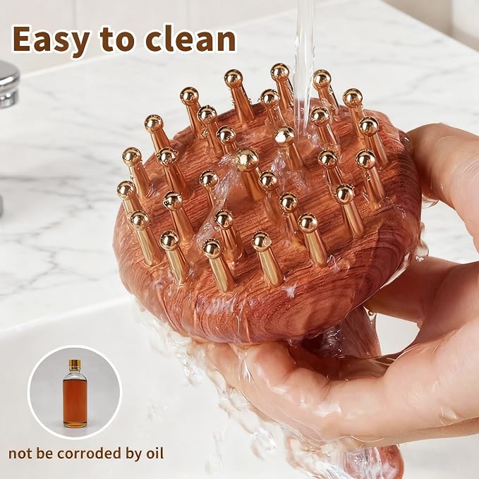 29-Teeth Copper Copper Head Massage Comb for Body and Scalp, Brass Body Massage Brush Rosewood Handle Body Massage for Abdomen Legs Back – Portable Chinese SPA GuaSha Tool