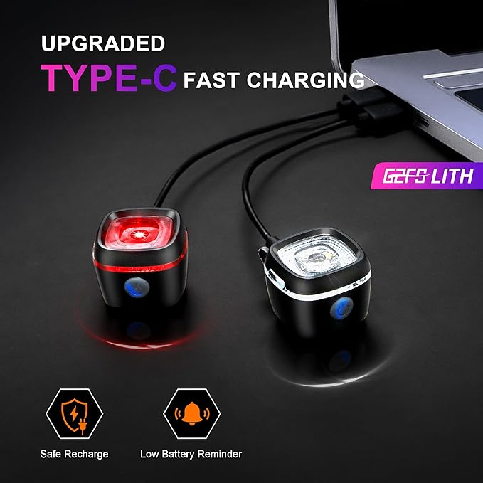 Bicycle Front and Rear Lights,Bike Light, Type-C Rechargeable, Flashing Light，Suitable for Night Riding, Cycling，Accessories for Bicycle，Headlight &Taillight for Girls Kids
