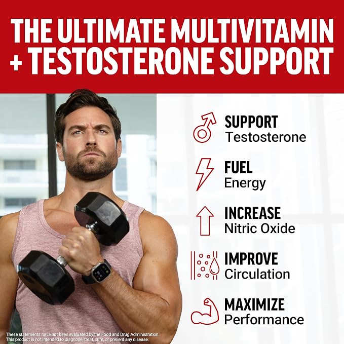 Force Factor Test X180 Multivitamin, Testosterone Support Multivitamin for Men with 50+ Nutritional Ingredients & 13 Essential Vitamins to Help Support Muscle, Strength, Energy & Vitality, 120 Tablets