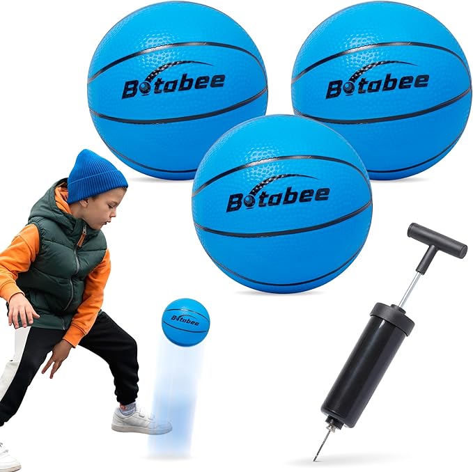 Botabee Mini Basketball Set of 3 with Manual Pump - Toddler Basketballs for Little Tikes Hoops - Soft Durable PVC for Indoor and Outdoor Play - Easy Inflation - Blue
