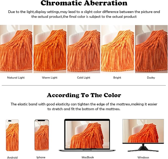 NEWCOSPLAY Super Soft Fall King Blanket Orange Premium Silky Flannel Fleece 3D Ribbed Jacquard Lightweight Bed Blanket All Season Use (Orange Ribbed, King(90"x110"))