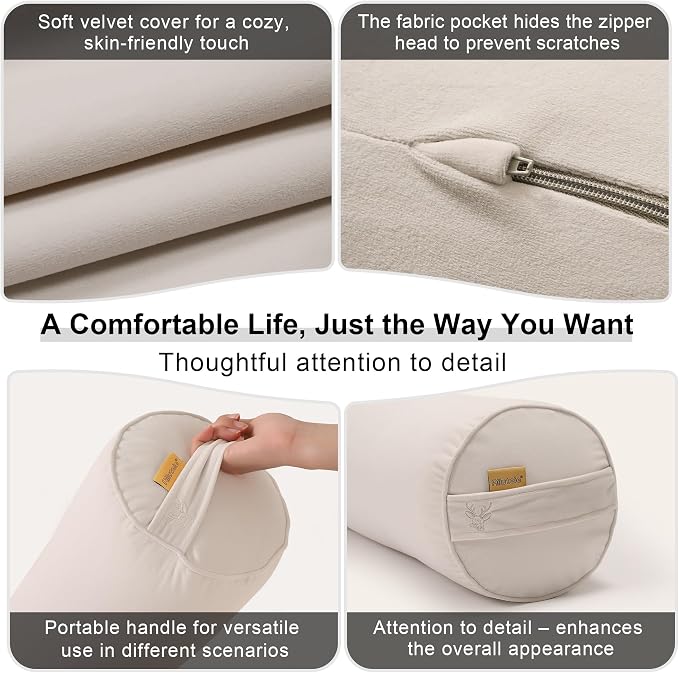 Body Pillow for Adults,Long Round Pillow,Big Cylindrical Pillow,Large Full Bolster Pillows for Side Sleepers (Misty White, 59"*7.87")