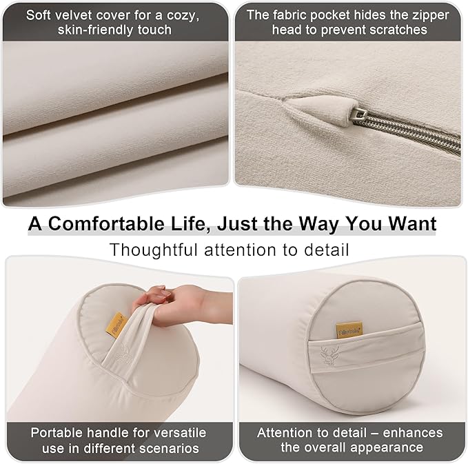 Body Pillow for Adults,Long Round Pillow,Big Cylindrical Pillow,Large Full Bolster Pillows for Side Sleepers (Misty White, 39.37"*7.87")
