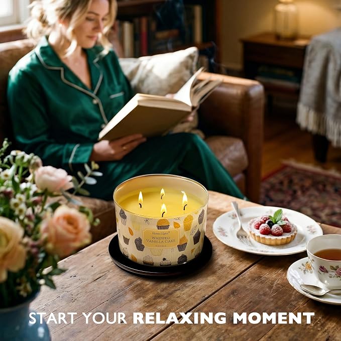 HomeLights Scented Candles for Women & Men, 18oz Candle Jars Aromatherapy 4-Wick Candle, Ideal for Rustic Modern Home Decor and Gifts, Whipped Vanilla Cake