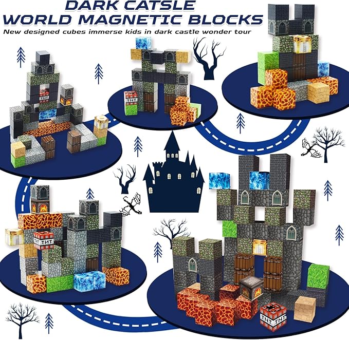 Magnetic Blocks - Build Magnetic Dark Castle Set - Magnetics Toys for Montessori Toddler Christmas Birthday Gifts - STEM Sensory Toys for 3 4 5 6 7 8 9 10 Year Old Boys & Girls